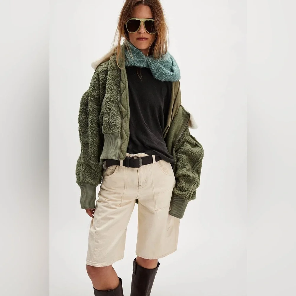 Free People Revolve Cozy Up Faux Fur Cardi in Crystal Kelp Combo S
